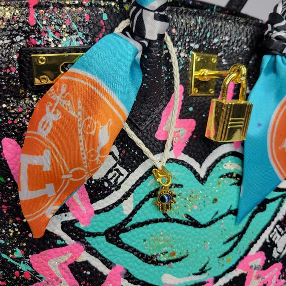 NEW Anca Barbu Green Lips Tote Electric Handbag Purse Handpainted - Picture 5 of 13